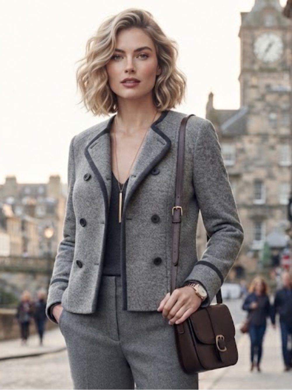 NWOT Ann Taylor Loft double breasted soft gray military style blazer